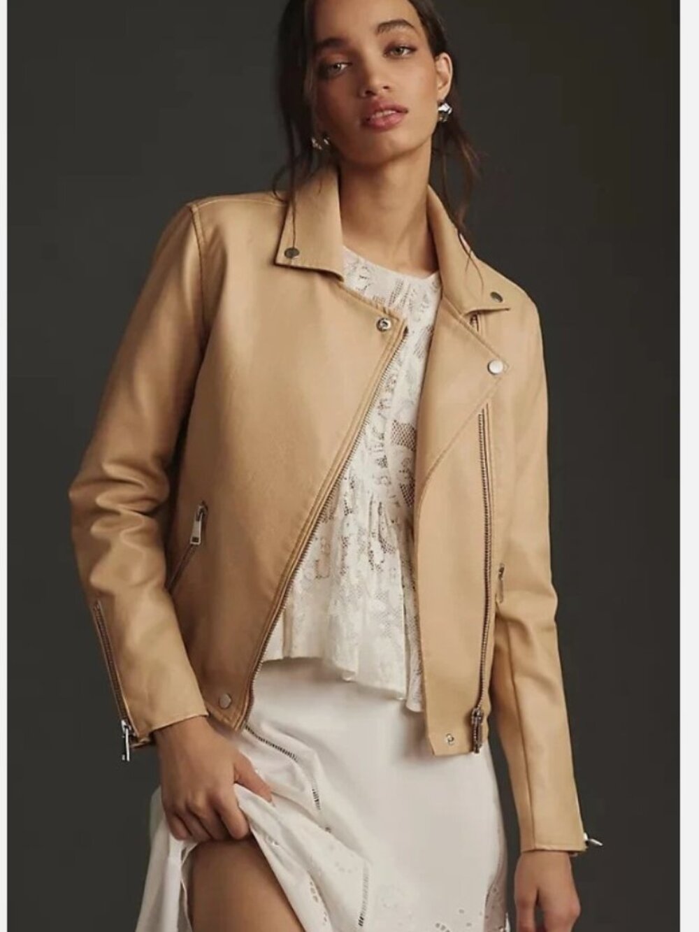 Anthropologie Faux Leather Moto Jacket The Saige, Size L